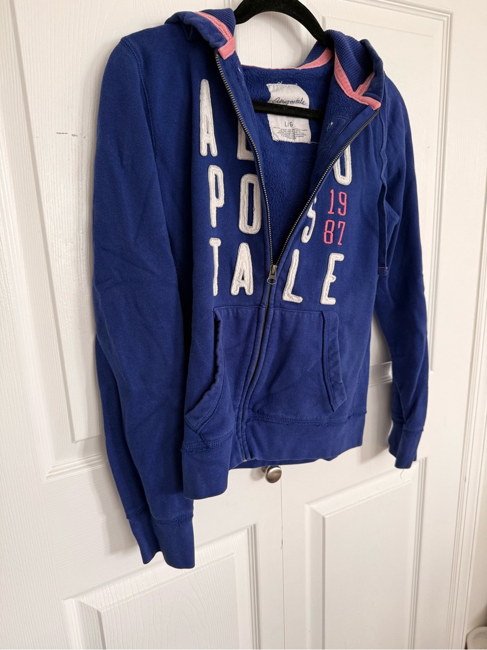 Aeropostale Girls Royal Blue Zip Hoodie with Pink Trim